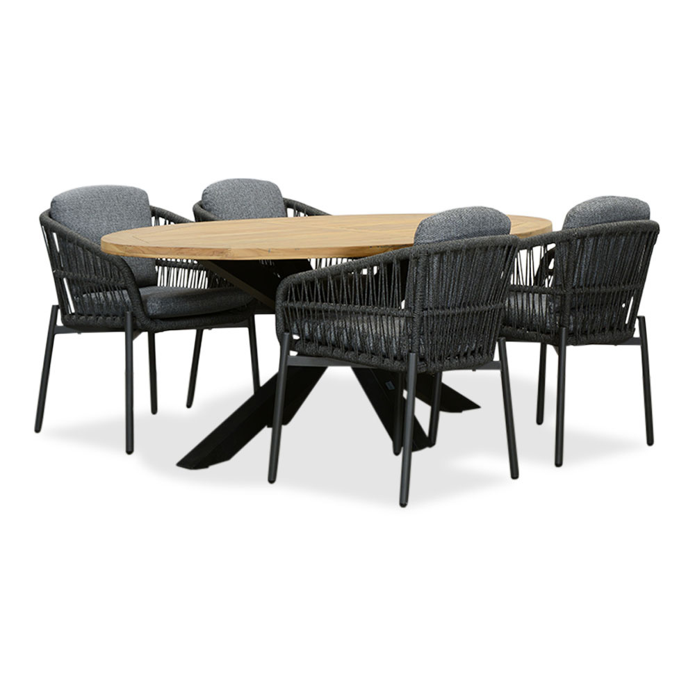 Cleve/Rico charcoal dining tuinset | 4 personen | teakhout + aluminium | 200cm ovaal afbeelding