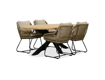 Cleve/Portofino Sahara Dust dining tuinset | 4 personen | teakhout + touw | 200cm ovaal