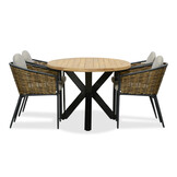 Cleve/Lucca dining tuinset | 4 personen | teakhout + wicker | 200cm ovaal