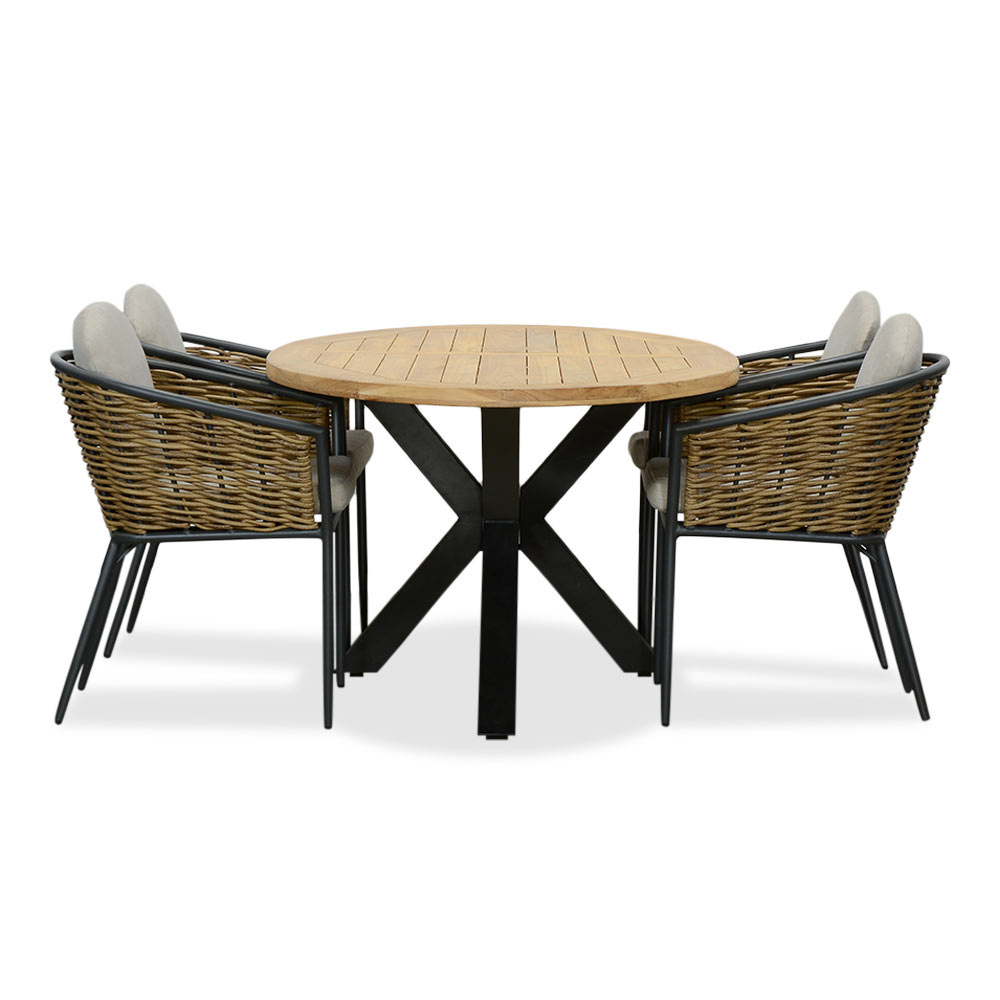 Cleve/Lucca dining tuinset | 4 personen | teakhout + wicker | 200cm ovaal