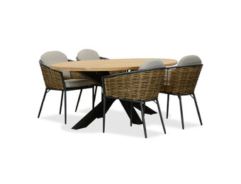 Cleve/Lucca dining tuinset | 4 personen | teakhout + wicker | 200cm ovaal