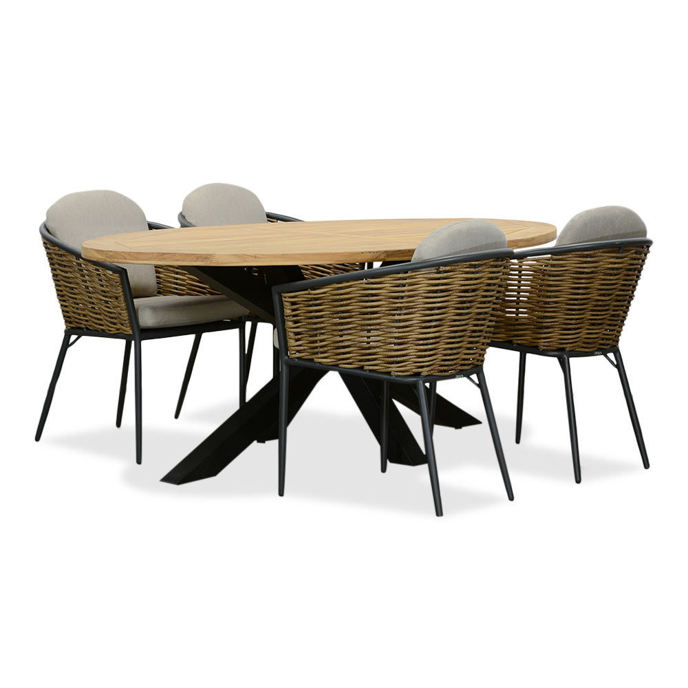 LUX outdoor living Cleve/Lucca dining tuinset | 4 personen | teakhout + wicker | 200cm ovaal