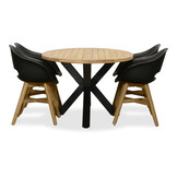 Cleve/Karlstad zwart dining tuinset | 4 personen | teakhout + kunststof | 200cm ovaal