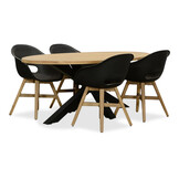 Cleve/Karlstad zwart dining tuinset | 4 personen | teakhout + kunststof | 200cm ovaal
