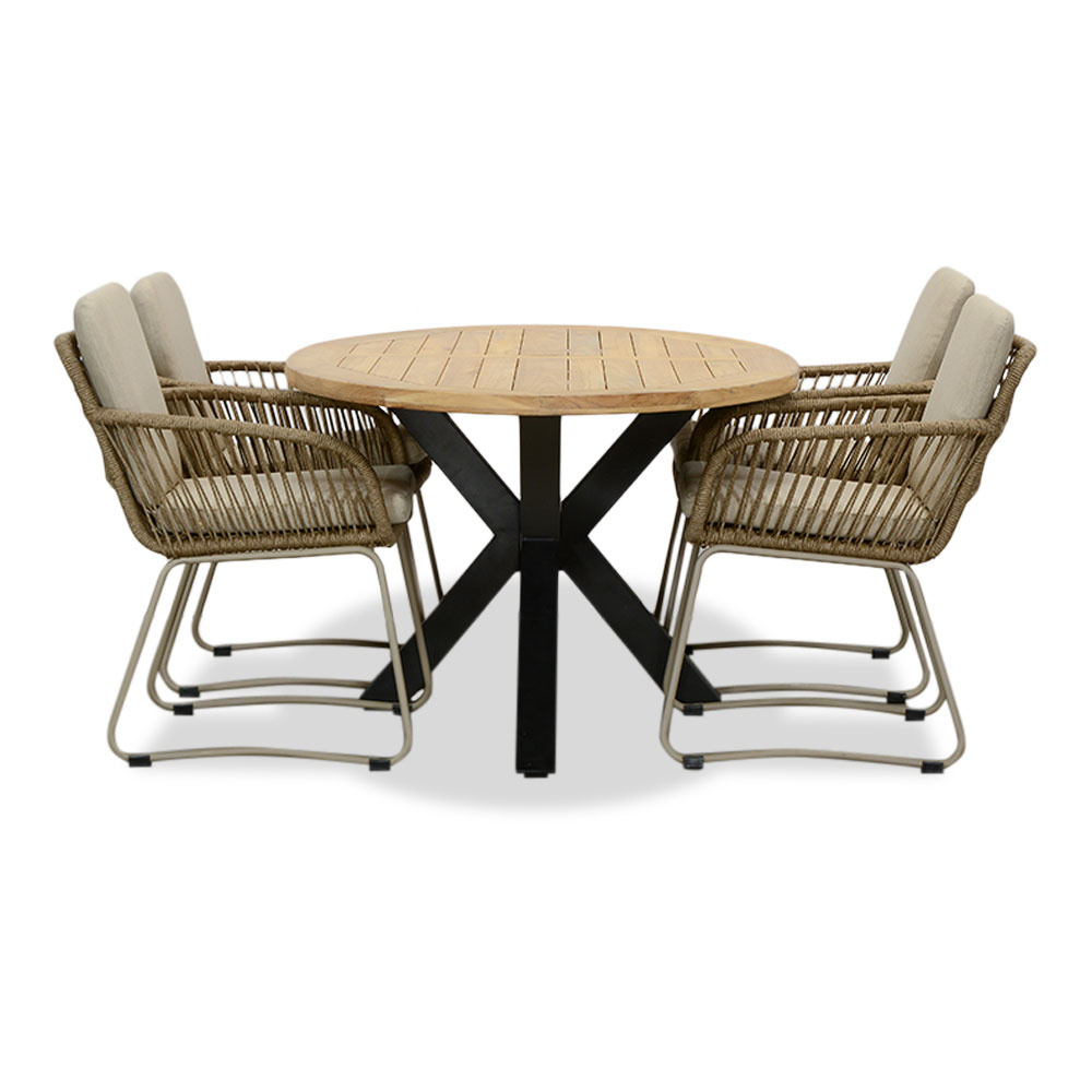 Cleve/Harper Sandstone dining tuinset | 4 personen | teakhout + touw | 200cm ovaal