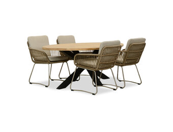 Cleve/Harper Sahara Dust dining tuinset | 4 personen | teakhout + touw | 200cm ovaal