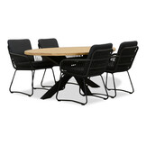 Cleve/Harper Lava Grey dining tuinset | 4 personen | teakhout + touw | 200cm ovaal
