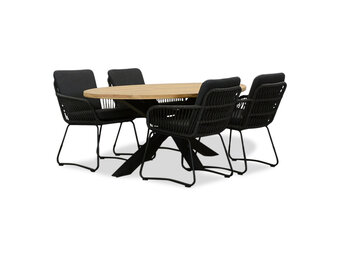 Cleve/Harper Lava Grey dining tuinset | 4 personen | teakhout + touw | 200cm ovaal