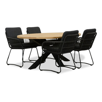 Cleve/Harper Lava Grey dining tuinset | 4 personen | teakhout + touw | 200cm ovaal