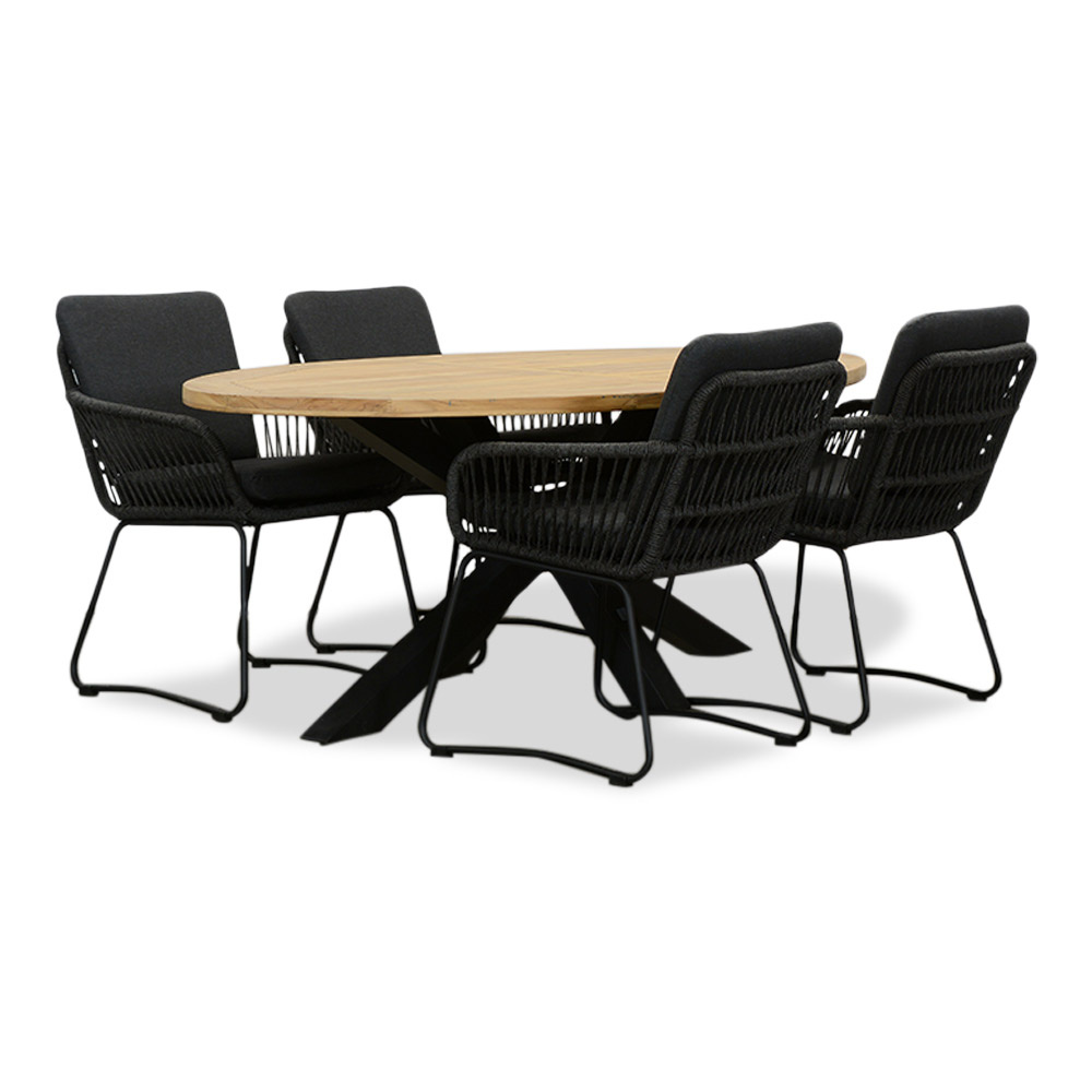 Cleve/Harper Lava Grey dining tuinset | 4 personen | teakhout + touw | 200cm ovaal