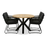 Cleve/Harper Lava Grey dining tuinset | 4 personen | teakhout + touw | 200cm ovaal