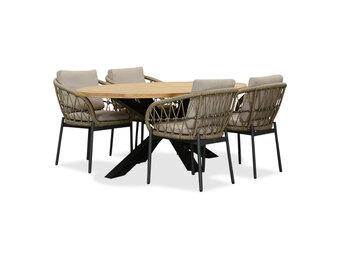Cleve/Dakota beige/antraciet dining tuinset | 4 personen | teakhout + touw | 200cm ovaal
