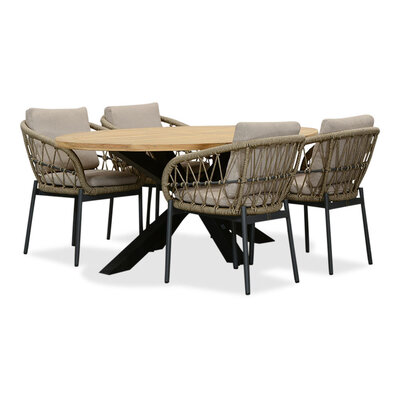 Cleve/Dakota beige/antraciet dining tuinset | 4 personen | teakhout + touw | 200cm ovaal
