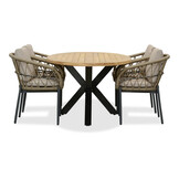 Cleve/Dakota beige/antraciet dining tuinset | 4 personen | teakhout + touw | 200cm ovaal