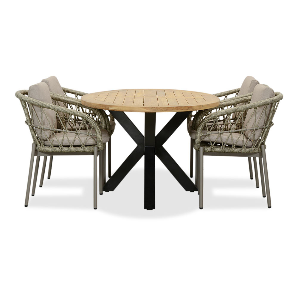 Cleve/Dakota beige dining tuinset | 4 personen | teakhout + touw | 200cm ovaal