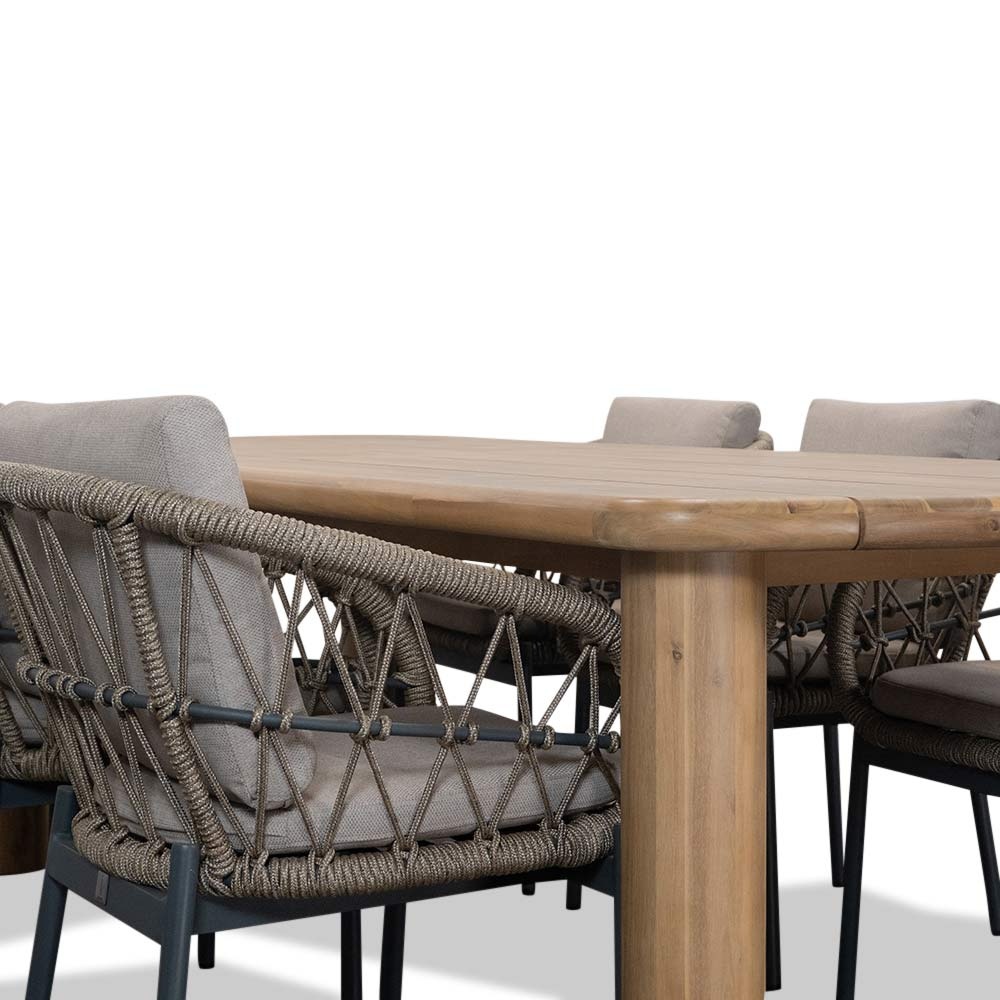 Cleve/Dakota beige/antraciet dining tuinset | 4 personen | teakhout + touw | 200cm ovaal