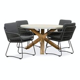 Nancy/Harper Lava Grey dining tuinset | 4 personen | betonlook + touw | 135cm rond