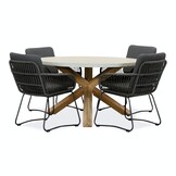 Nancy/Harper Lava Grey dining tuinset | 4 personen | betonlook + touw | 135cm rond