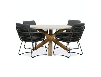 Nancy/Harper Lava Grey dining tuinset | 4 personen | betonlook + touw | 135cm rond