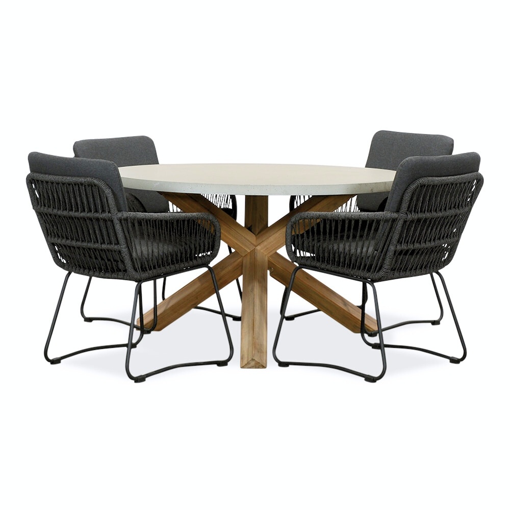 Nancy/Harper Lava Grey dining tuinset | 4 personen | betonlook + touw | 135cm rond