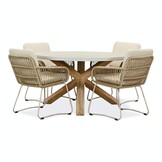 Nancy/Harper Sandstone dining tuinset | 4 personen | betonlook + touw | 135cm rond