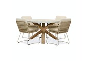 Nancy/Harper Sandstone dining tuinset | 4 personen | betonlook + touw | 135cm rond