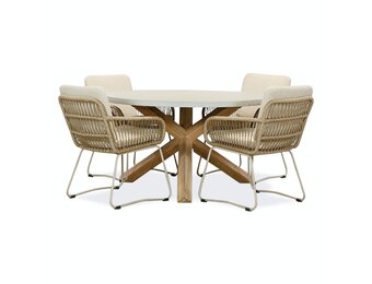 Nancy/Harper Sahara Dust dining tuinset | 4 personen | betonlook + touw | 135cm rond