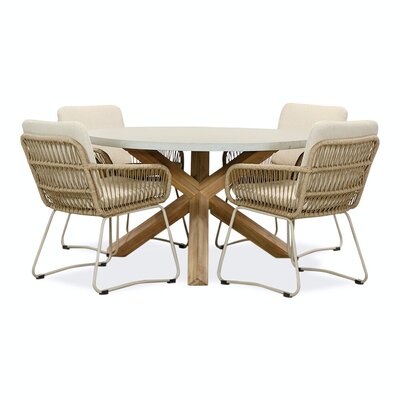 Nancy/Harper Sandstone dining tuinset | 4 personen | betonlook + touw | 135cm rond