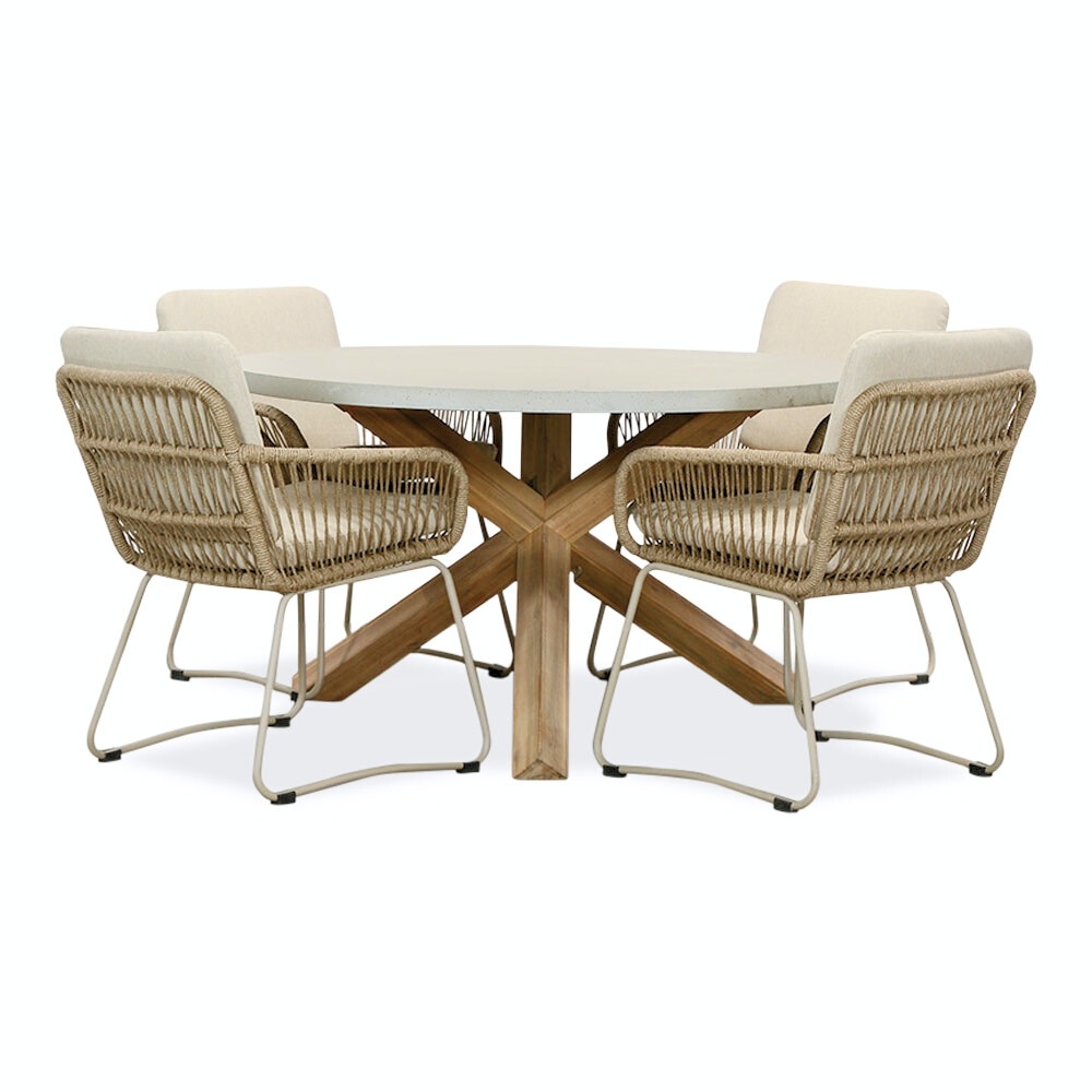 Nancy/Harper Sahara Dust dining tuinset | 4 personen | betonlook + touw | 135cm rond