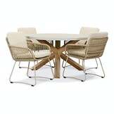 Nancy/Harper Sahara Dust dining tuinset | 4 personen | betonlook + touw | 135cm rond