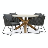 Nancy/Ropera Lava Grey dining tuinset | 4 personen | betonlook + touw | 135cm rond