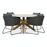 Nancy/Ropera Lava Grey dining tuinset | 4 personen | betonlook + touw | 135cm rond