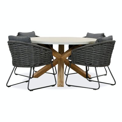 Nancy/Ropera Lava Grey dining tuinset | 4 personen | betonlook + touw | 135cm rond
