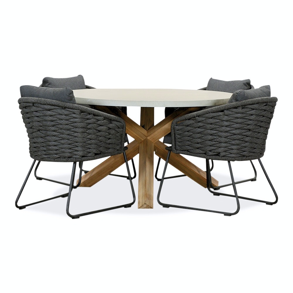 Nancy/Ropera Lava Grey dining tuinset | 4 personen | betonlook + touw | 135cm rond