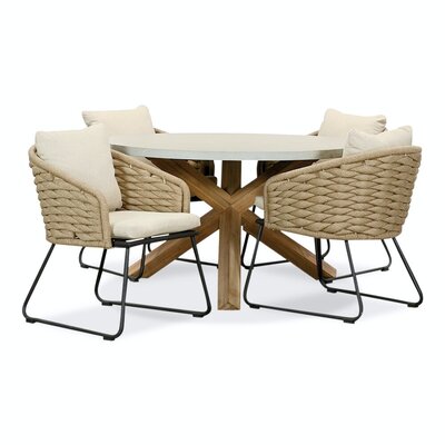 Nancy/Ropera Sahara Dust dining tuinset | 4 personen | betonlook + touw | 135cm rond