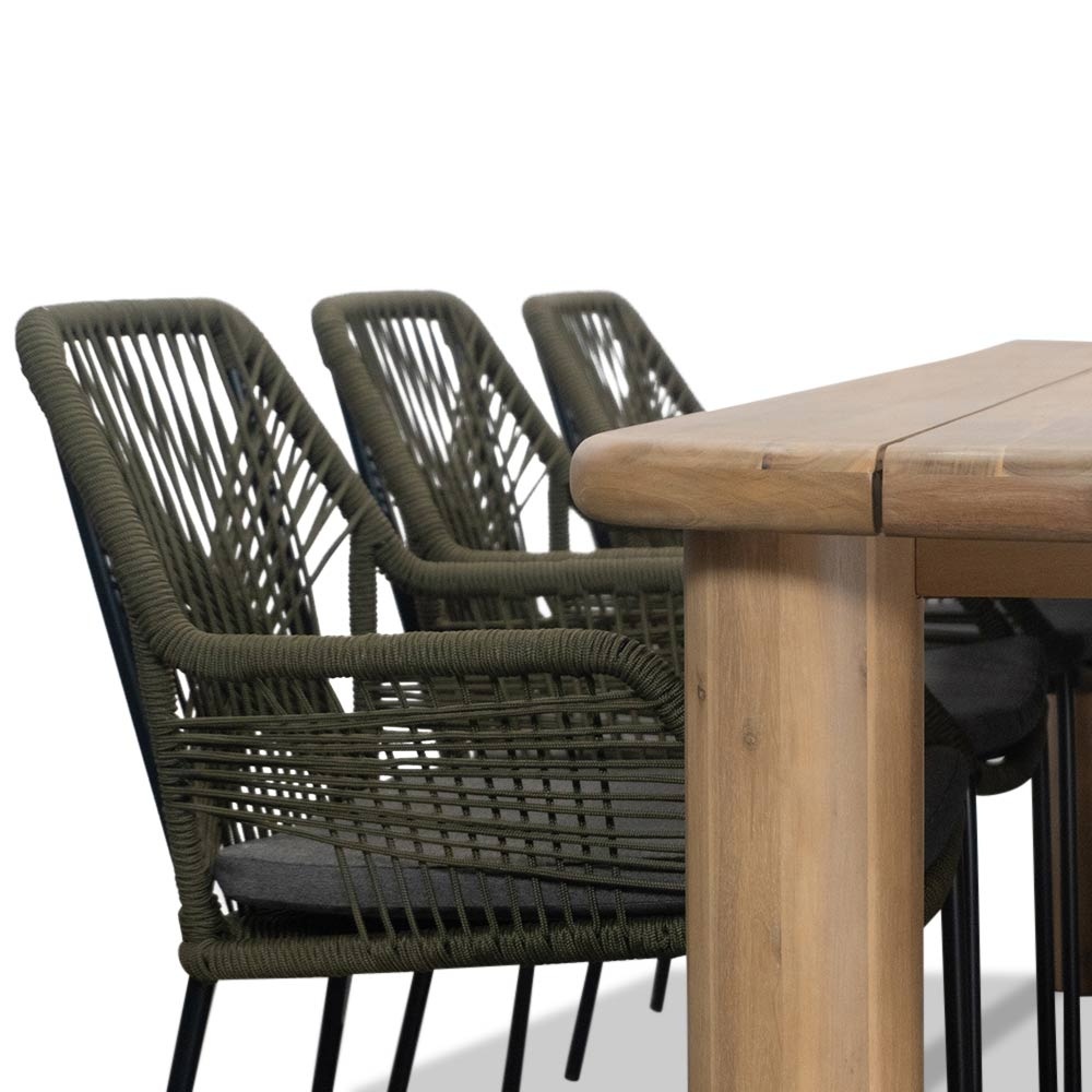 Victoria/Seville olijfgroen dining tuinset | 4 personen | teakhout + touw | 180cm