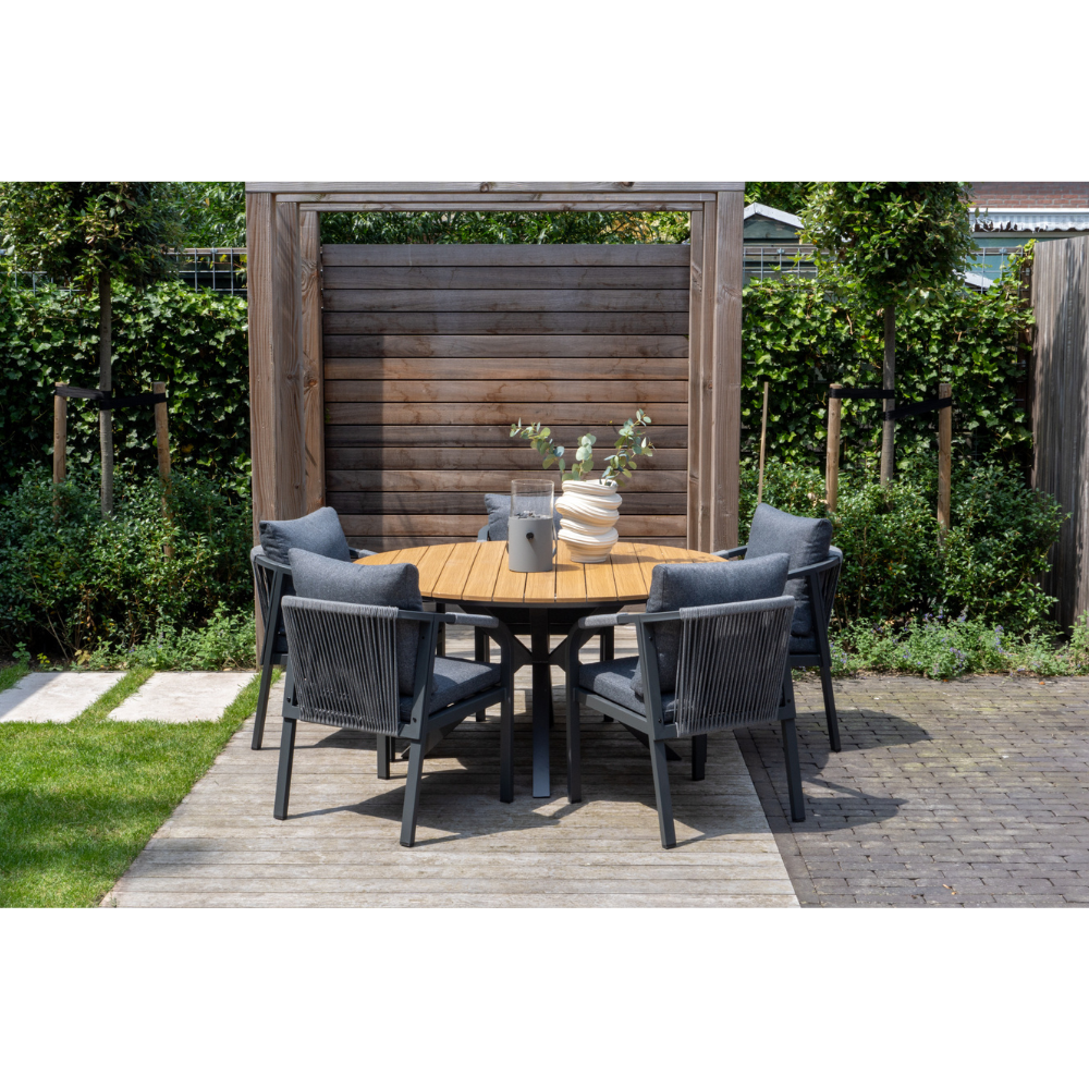 Cortona Grey/Calgary antraciet dining tuinset | 6 personen | polywood + touw | 220cm