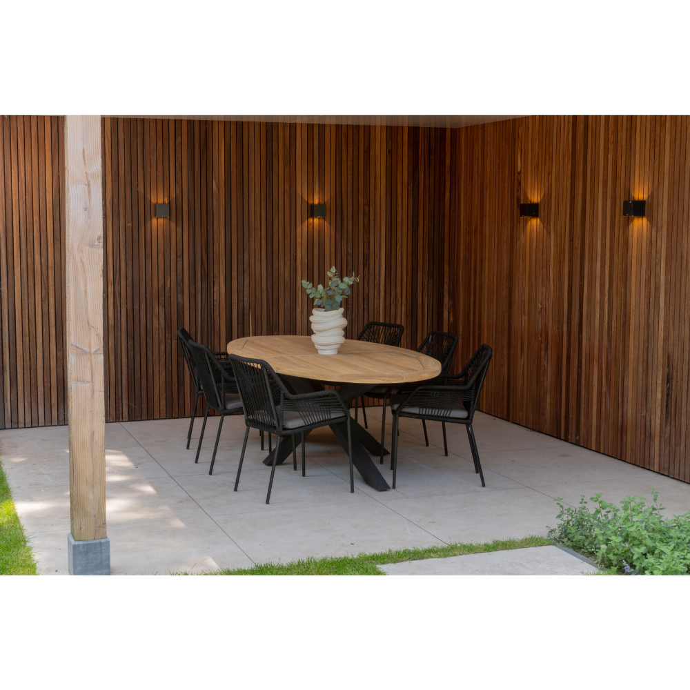Cleve/Carlos Charcoal dining tuinset | 6 personen | teakhout + wicker | 240cm ovaal