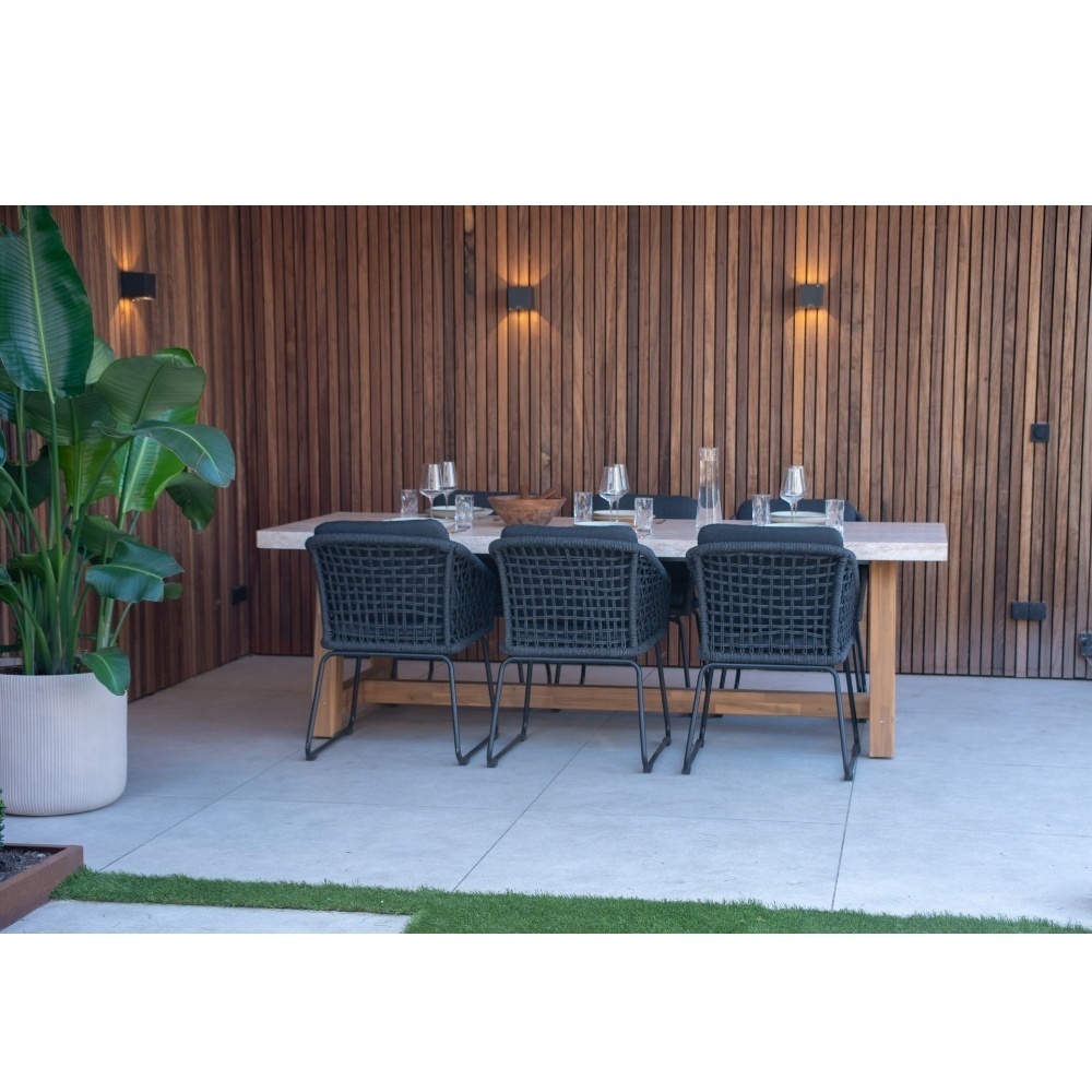 Taranto/Tulum Lava Grey dining tuinset | 6 personen | teakhout + touw | 240cm