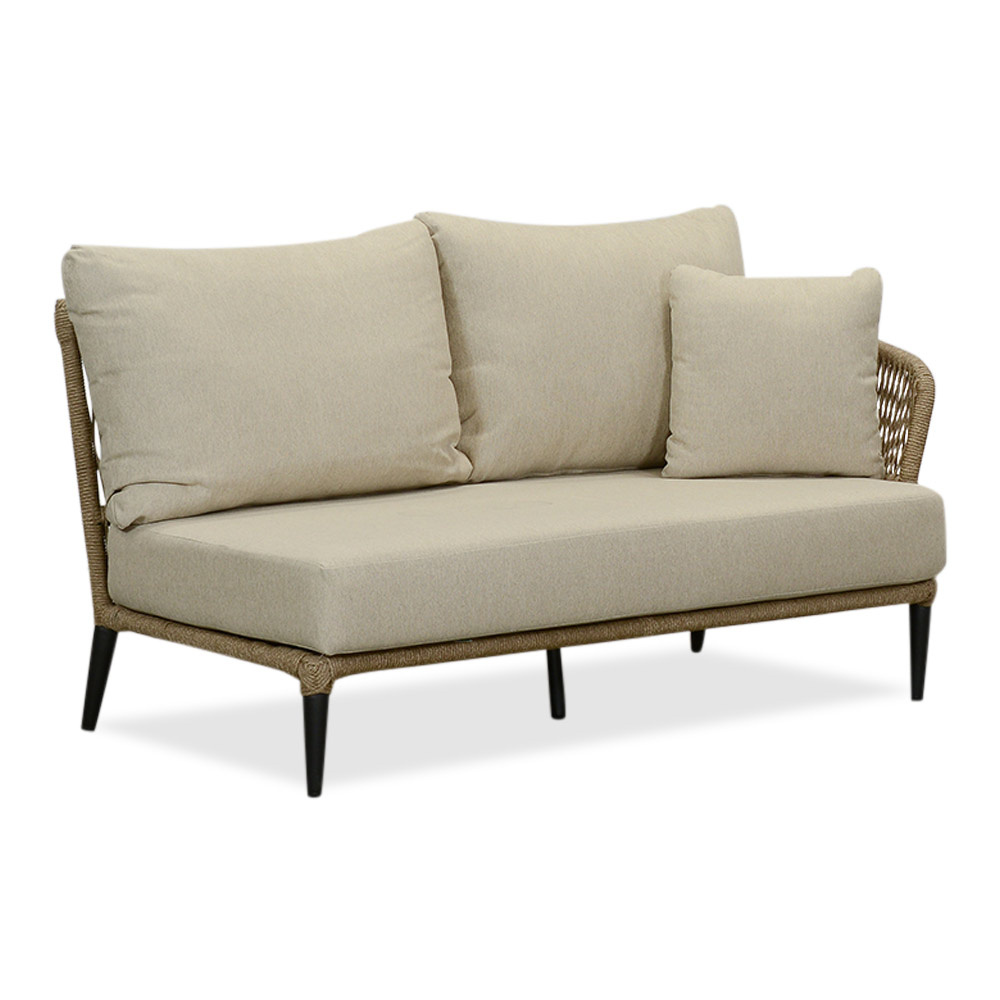 Palermo hoek loungeset met tussenmodule & teak tafels 6 personen | aluminium + touw | Sahara Dust | 7-delig - 230x294cm