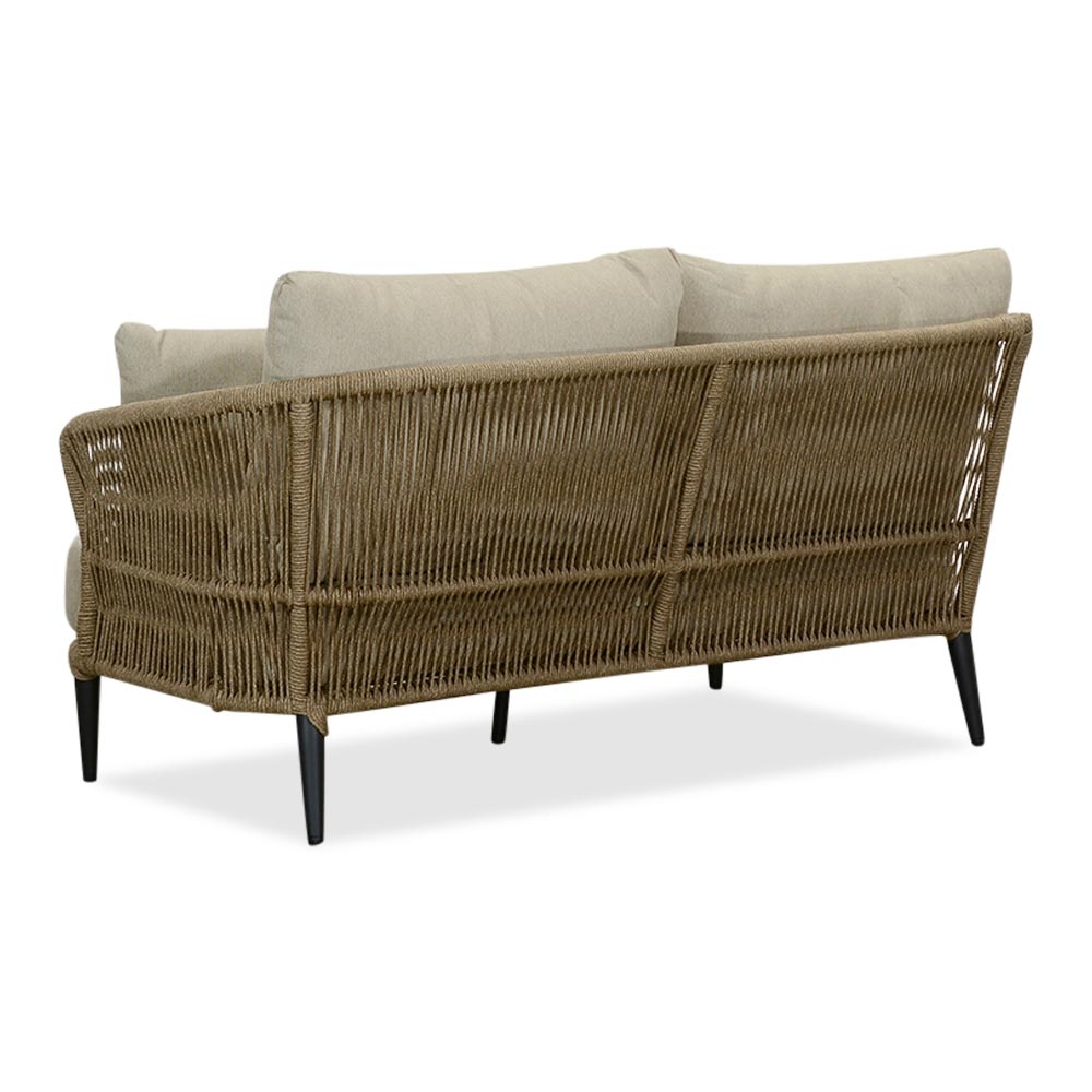 Palermo hoek loungeset met tussenmodule & teak tafels 6 personen | aluminium + touw | Sahara Dust | 7-delig - 230x294cm