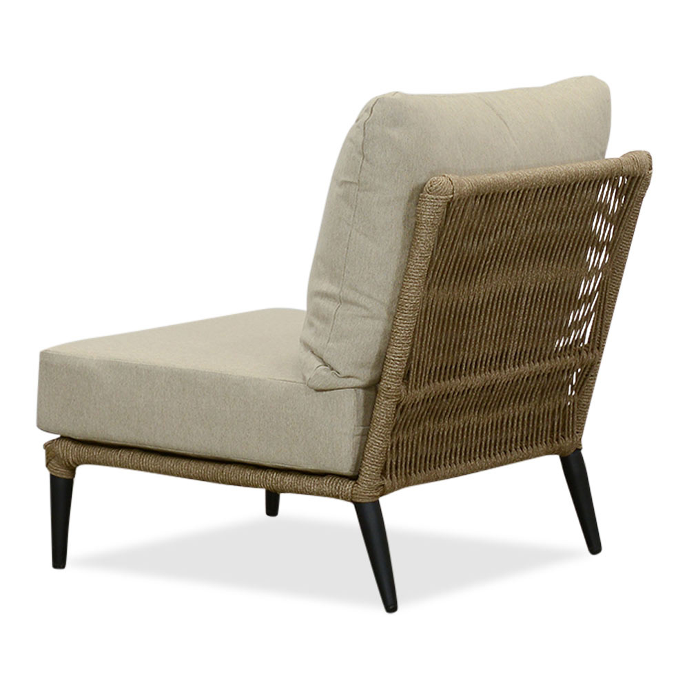 Palermo hoek loungeset met tussenmodule & teak tafels 6 personen | aluminium + touw | Sahara Dust | 7-delig - 230x294cm