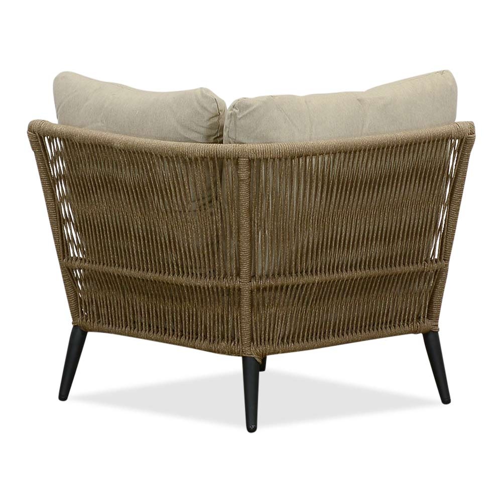 Palermo hoek loungeset met tussenmodule & teak tafels 6 personen | aluminium + touw | Sahara Dust | 7-delig - 230x294cm