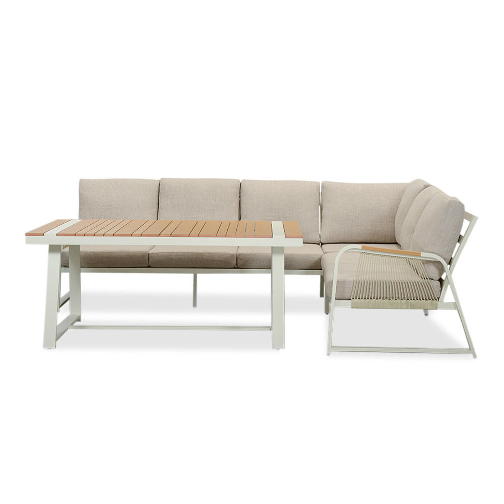 Como dining loungeset 6 personen | aluminium + polywood | beige | 4-delig - 271x210cm