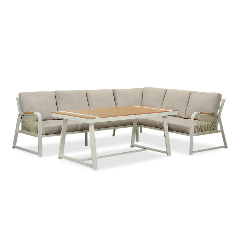 Como dining loungeset 6 personen | aluminium + polywood | beige | 4-delig - 271x210cm