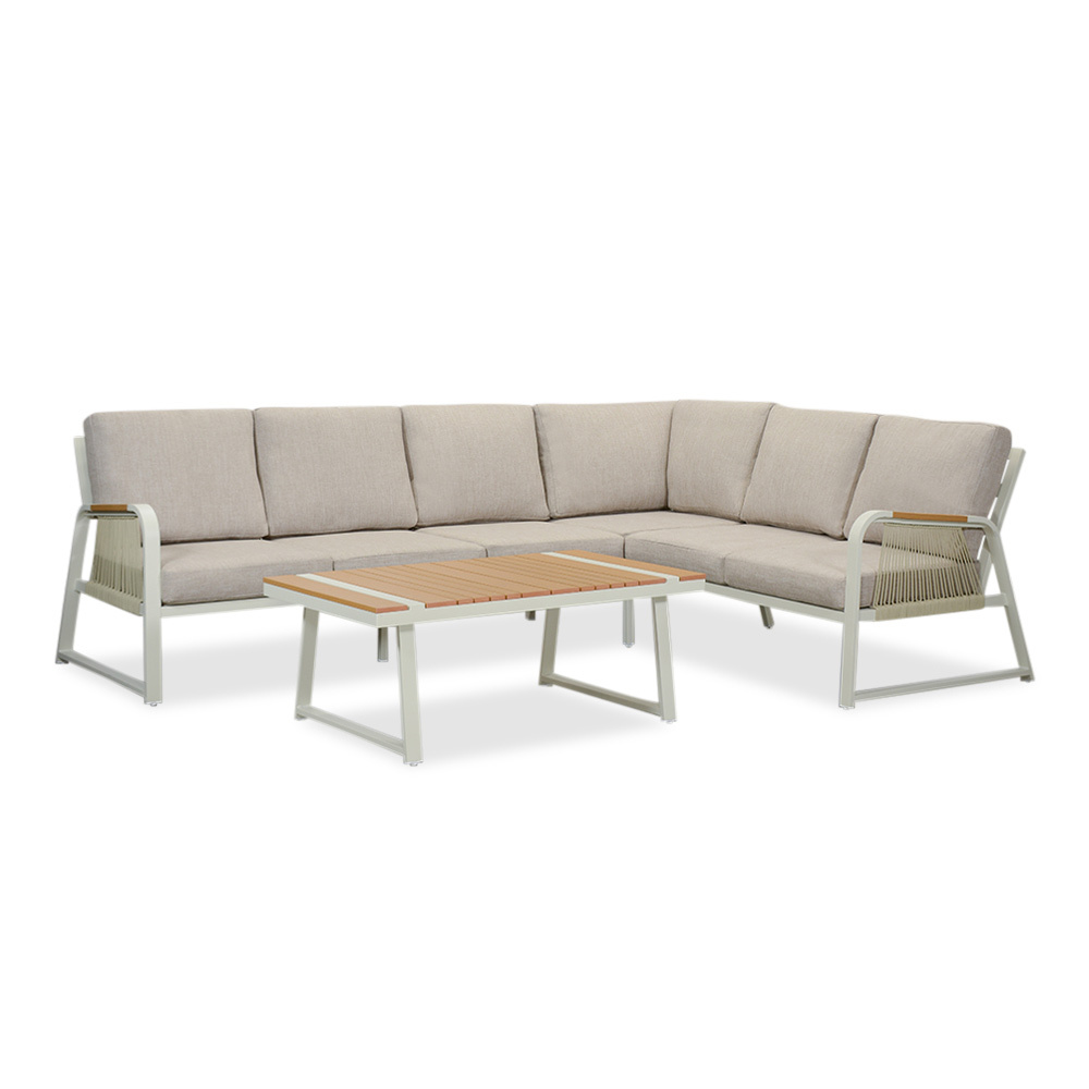Como hoek loungeset 6 personen | aluminium + polywood | beige | 4-delig - 271x210cm