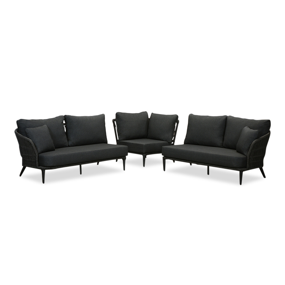 Palermo hoek loungeset 5 personen | aluminium + touw | Lava Grey | 4-delig - 230x230cm