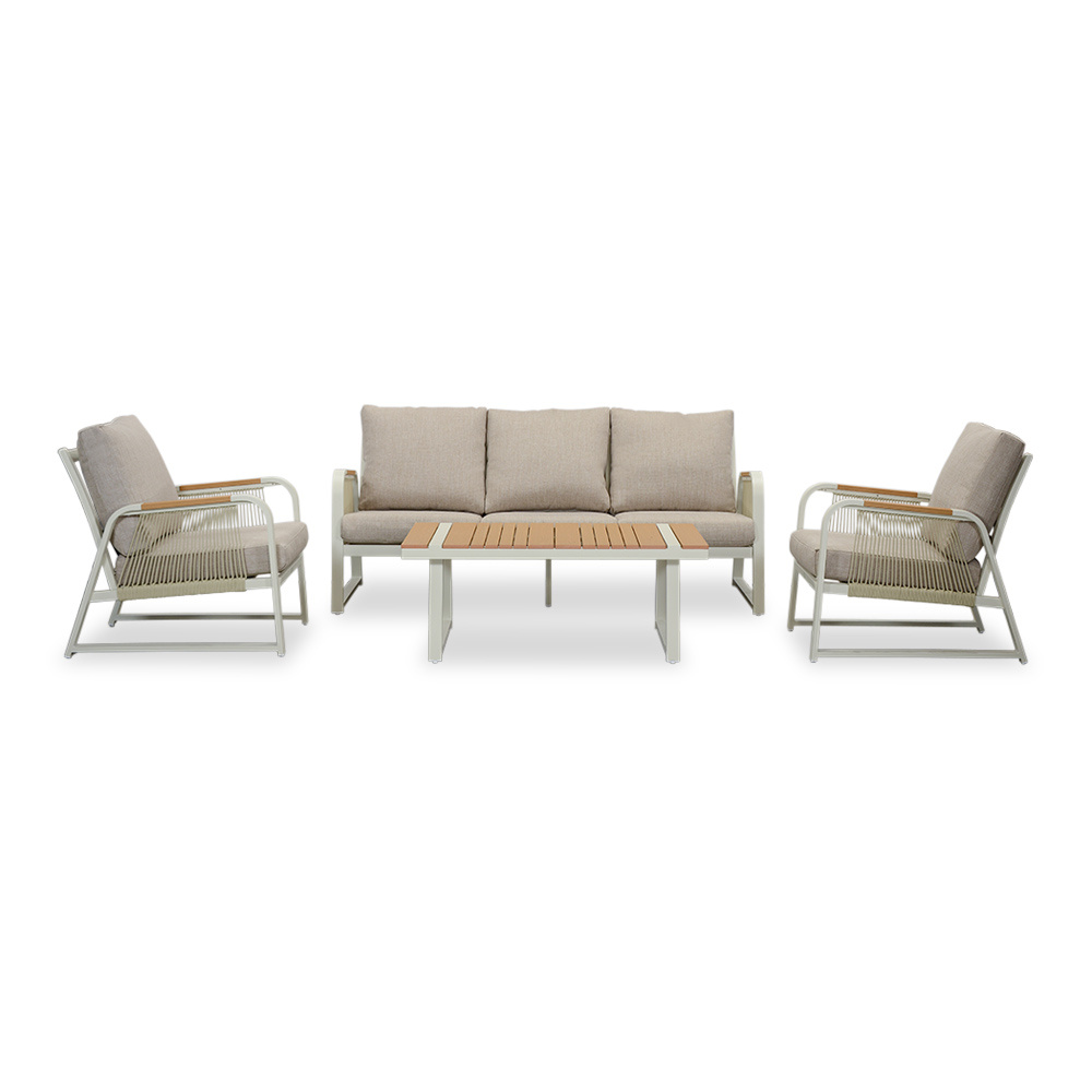 Como stoel-bank loungeset - verstelbaar 5 personen | aluminium + polywood | beige | 3-delig