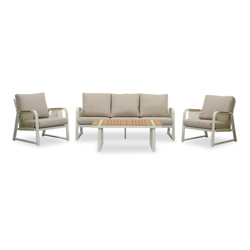 Como stoel-bank loungeset - verstelbaar 5 personen | aluminium + polywood | beige | 3-delig