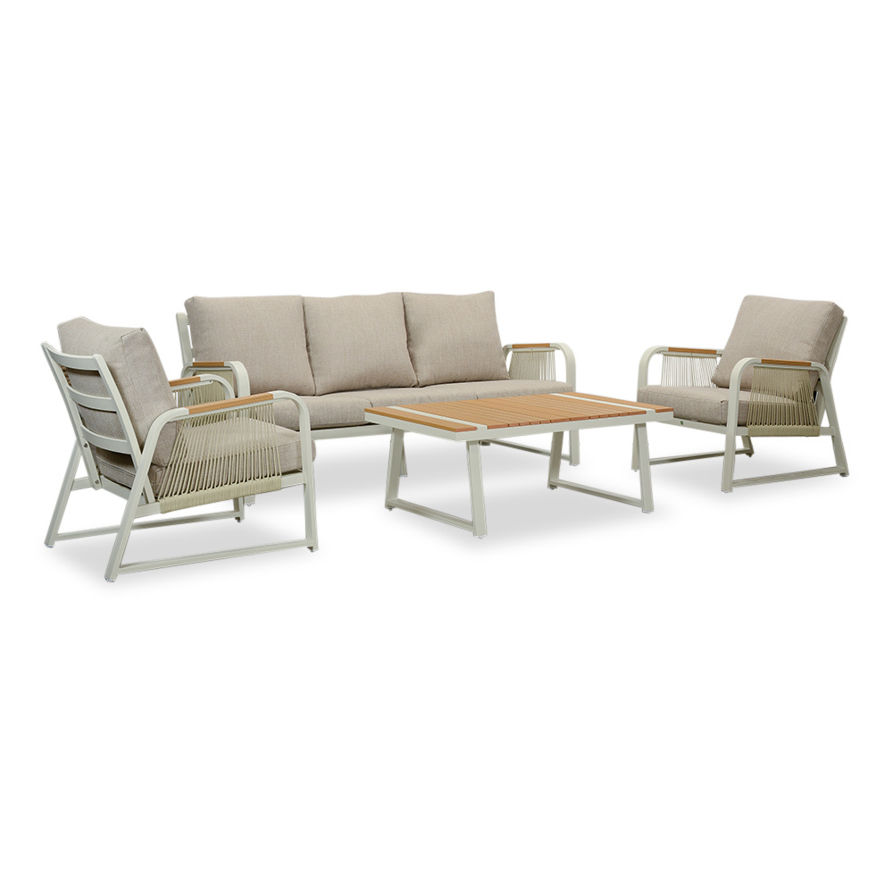 Como stoel-bank loungeset - verstelbaar 5 personen | aluminium + polywood | beige | 3-delig